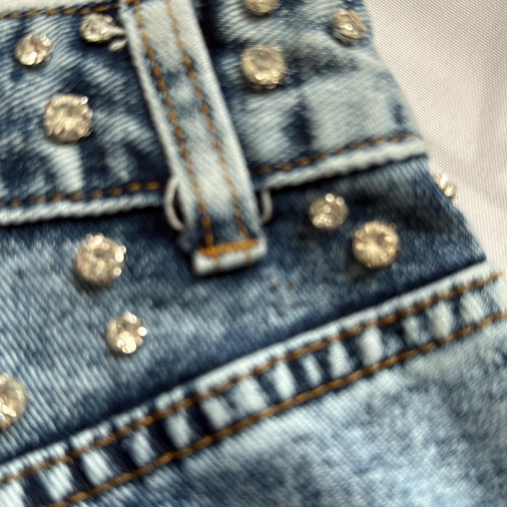 Studded Distressed Denim Mini Skirt - Blue - Picture 7 of 8